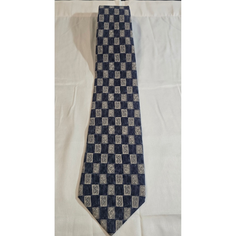 Van Heusen 417 Silk Necktie Blue Grey Checkerboard Business Formal - Picture 1 of 6